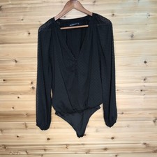 Abercrombie Fitch Black Clip Dot Long Sleeve V-Neck Bodysuit Large