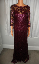 Stunning Tadashi Shoji size 4 purple wine lace sequin 3/4 sleeve dress gown NWT