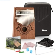 NEW Unokki Mahogany Kalimba 17 Key Thumb Piano in Hard Travel Case Light Brown