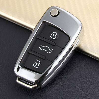 Fits Audi A1 A3 Q3 Q7 TT Flip Car Key Case Fob Cover Shell Accessories Silver 3D