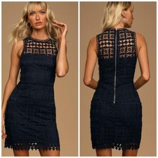 Lulus Pay Tribute Navy Blue Crochet Lace Dress size XS Sleeveless Cocktail DM