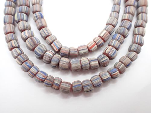 26" strand matte striped Java glass trade beads handmade tribal Indonesia