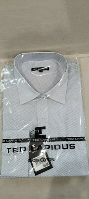 Ted Lapidus Mens Designer Geometric White Shirt Cotton - Size L - Long Sleeve 