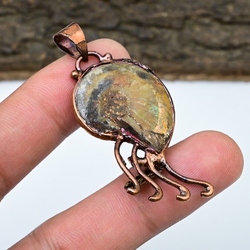 Ammonite Fossil Gemstone Copper Handmade Electroformed Pendant Jewelry For Gift - Picture 2 of 4