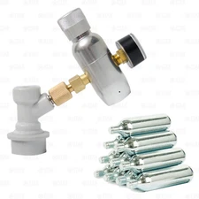 Mini CO2 Regulator Corny Keg Charger with Gauge and Keg Coupler + 10 Cartridges