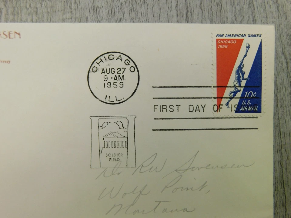 1st Issue Chicago IL 1959 Pan American Games Soldier Field Stamp Envelope Cover - Image 2 of 4