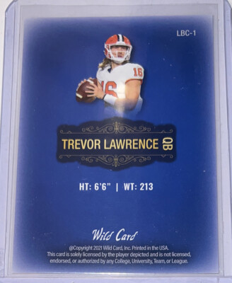 Trevor Lawrence 2021 Wild Card Matte Premier Blue Rookie Card #LBC