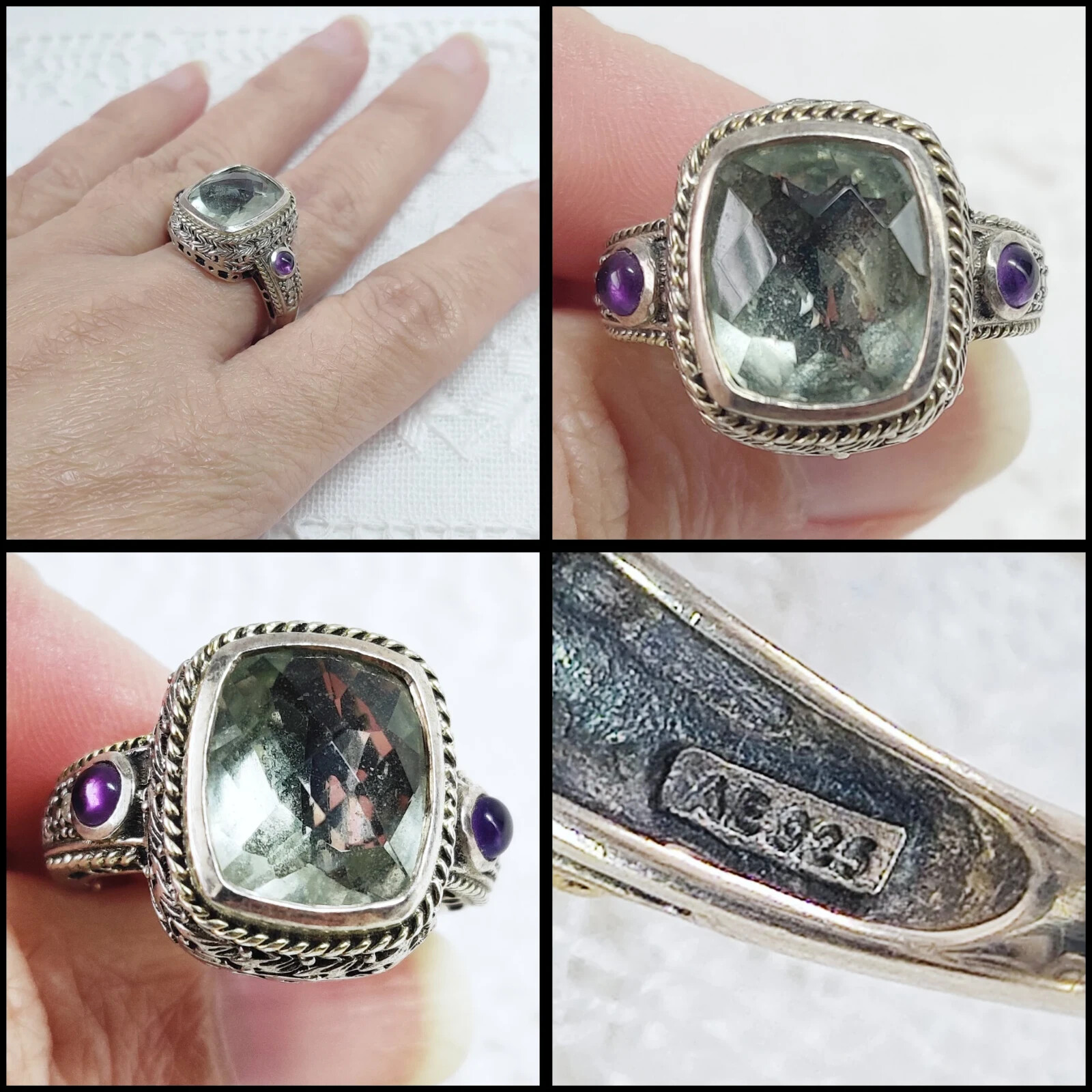 Large Facated Prasiolite Gemstone Ring Amethyst C… - image 2