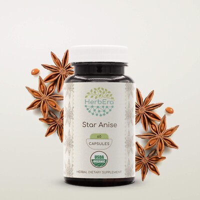 HerbEra Star Anise 60/120 Capsules, 500 mg, Organic Star Anise (Illicium verum)
