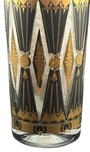 Vtg Set 7 Culver Black Gold Highball Glasses Tumbler MCM Curtain Diamond RARE - Picture 15 of 22