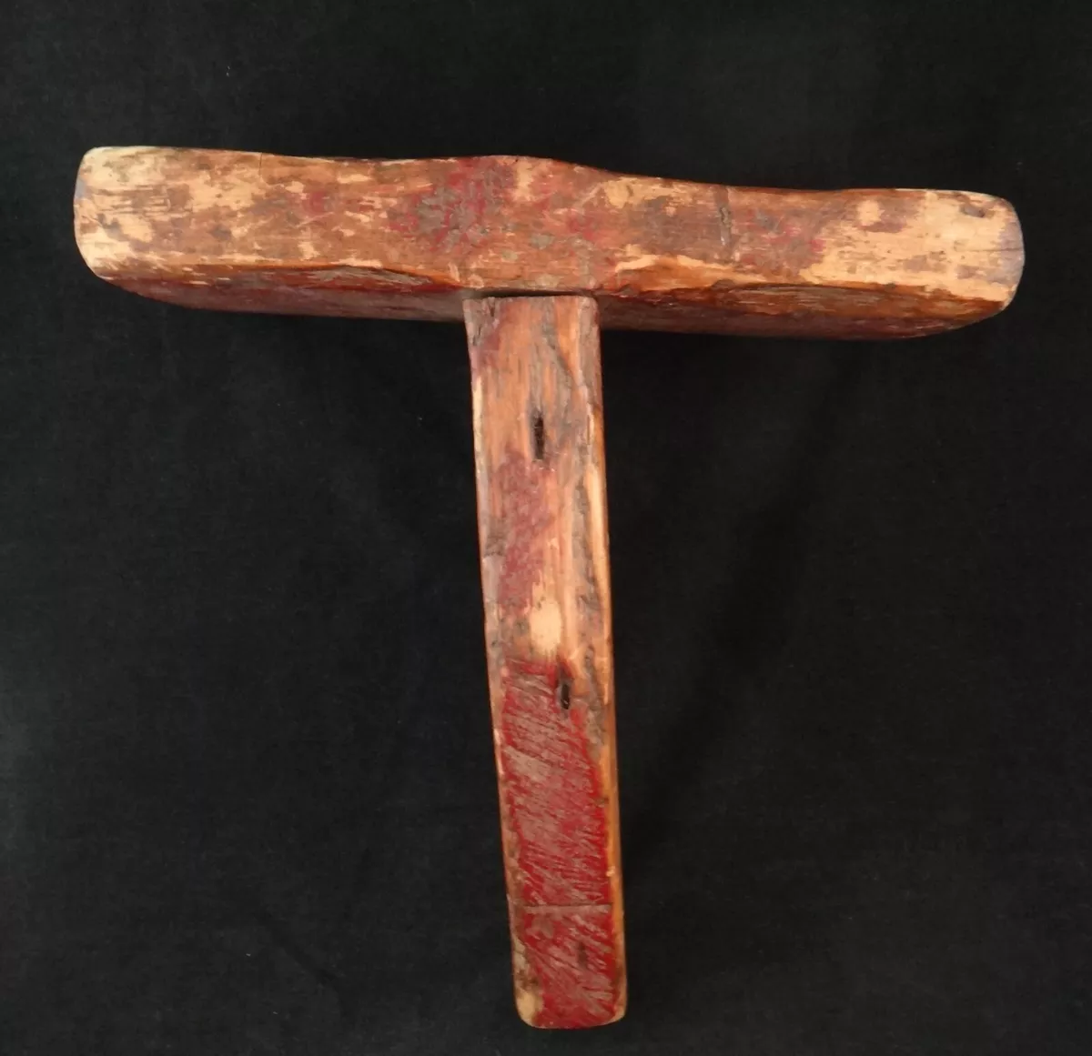 Antique American One Leg Milking Stool with Old Red Paint. 12