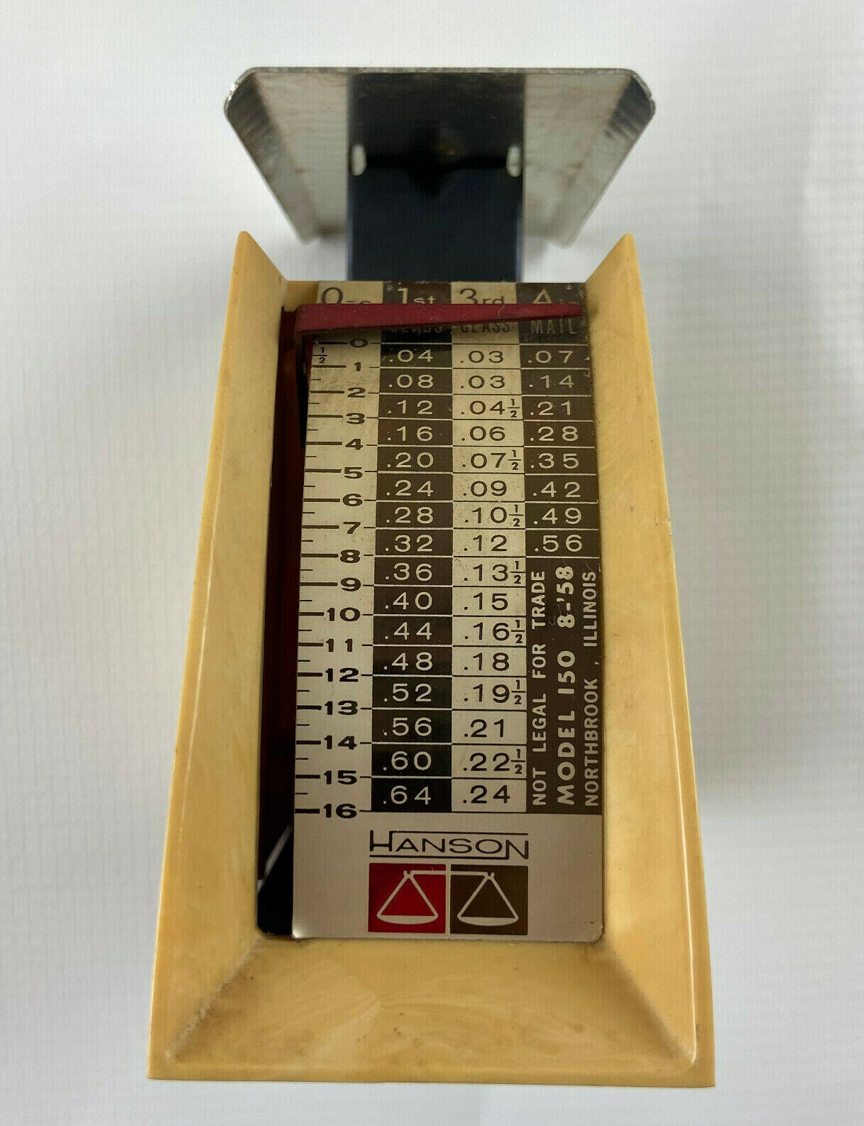 Hanson vintage white USPS Postal Scale Model 150 mail letter ounce weight air 