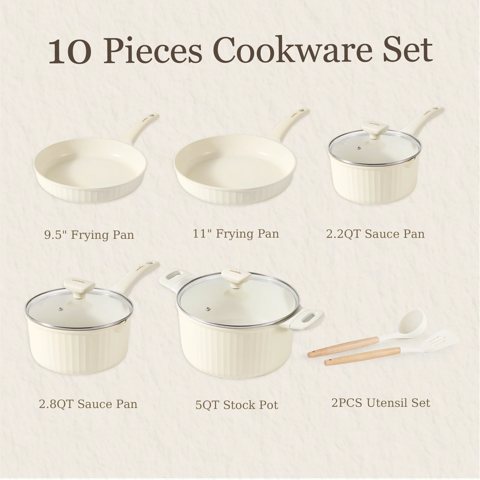 CAROTE 10Pcs Pots and Pans Set Non Stick, Kitchen Cookware Set