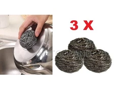 Pack of 3 Stainless Steel Kitchen Cleaning Sponges Scouring Pads Steel Wool NGL3