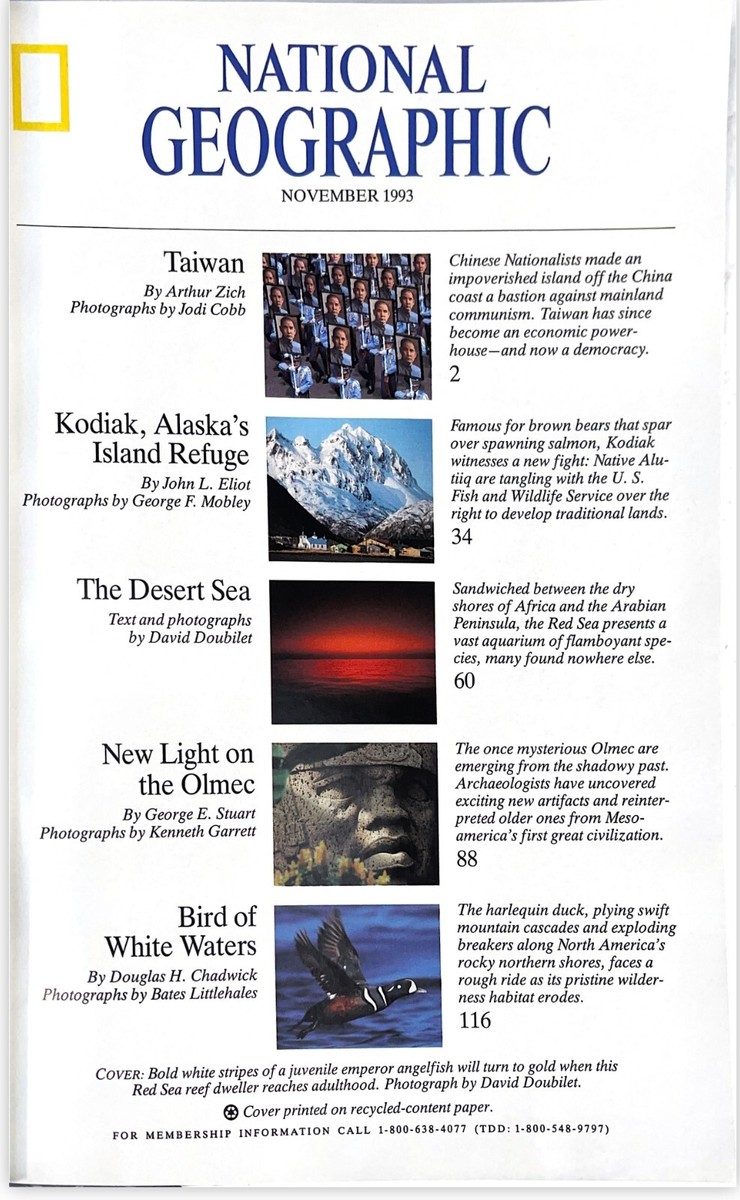 National Geographic Magazine - November 1993 The Red Sea,Taiwan