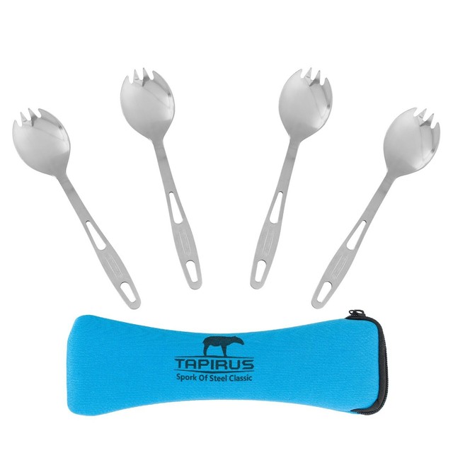 Tapirus Stainless Steel Camp Sporks by Set of 4 Save Space When Camping