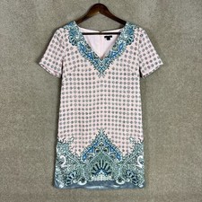 Ann Taylor Shift Dress Size XS Blush Pink Paisley Short Sleeve V Neck Chiffon