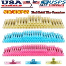 500/300Pcs 22-10AWG Heat Shrink Butt Wire Splice Connectors Seal Crimp Terminals