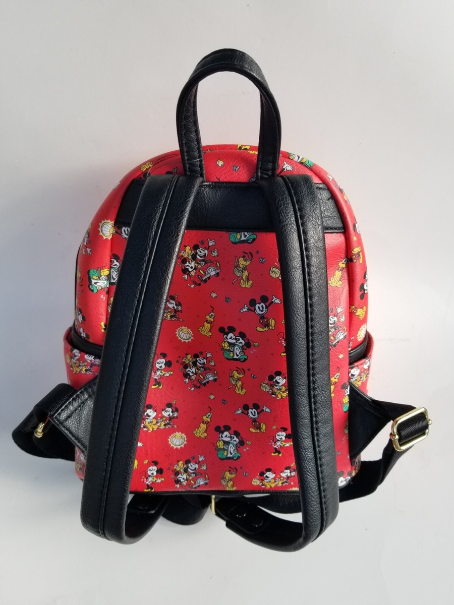 Disney Parks red Mickey, Minnie and Pluto Loungefly Backpack | eBay
