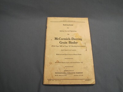 Original 2-12-1935  McCormick Deering Grain Binder Instructions Operators Manual