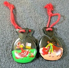 2 Lovely Vintage Spanish Castanets Beautifully Hand Painted Bull And Dancer