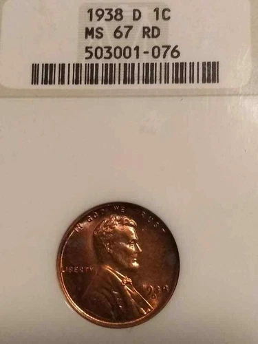 1938D NGC GRADED MS67 RED LINCOLN WHEAT CENT NGC 67 RED GEM BEAUTY BUY IT NOW!