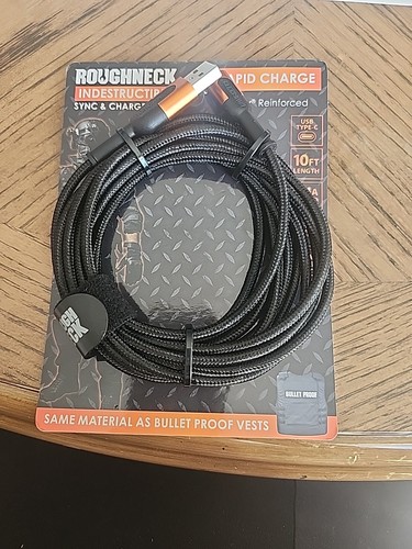 Roughneck Indestructible Rapid Charge Sync & Charge Cable Type C Black 10 Feet - Picture 1 of 2