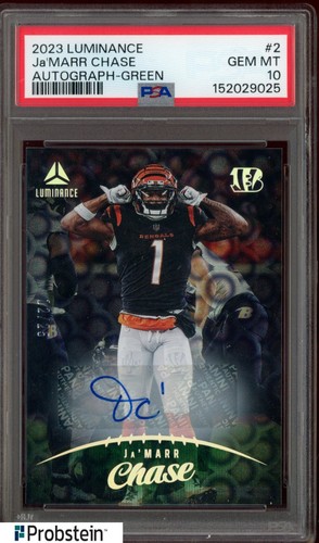 2023 Panini Luminance Green #2 Ja'Marr Chase Bengals AUTO 12/25 PSA 10 GEM MINT