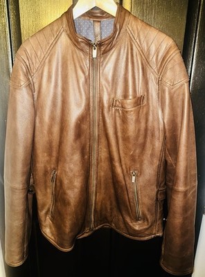 Massimo Dutti Herren Gr. L hellbraun Nappaleder Cafe Racer Jacke hervorragender Zustand