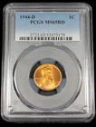 1944 D  LINCOLN  WHEAT CENT PENNY PCGS MS 65 UNC MS65RD US COIN CERT# 55475179