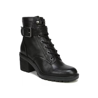 Zodiac Gemma Black Leather Combat Boots Block Heel Lace Up Zip Women s 8.5M