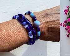 Handcrafted Deep and Sky Blue Bead Bracelet S...