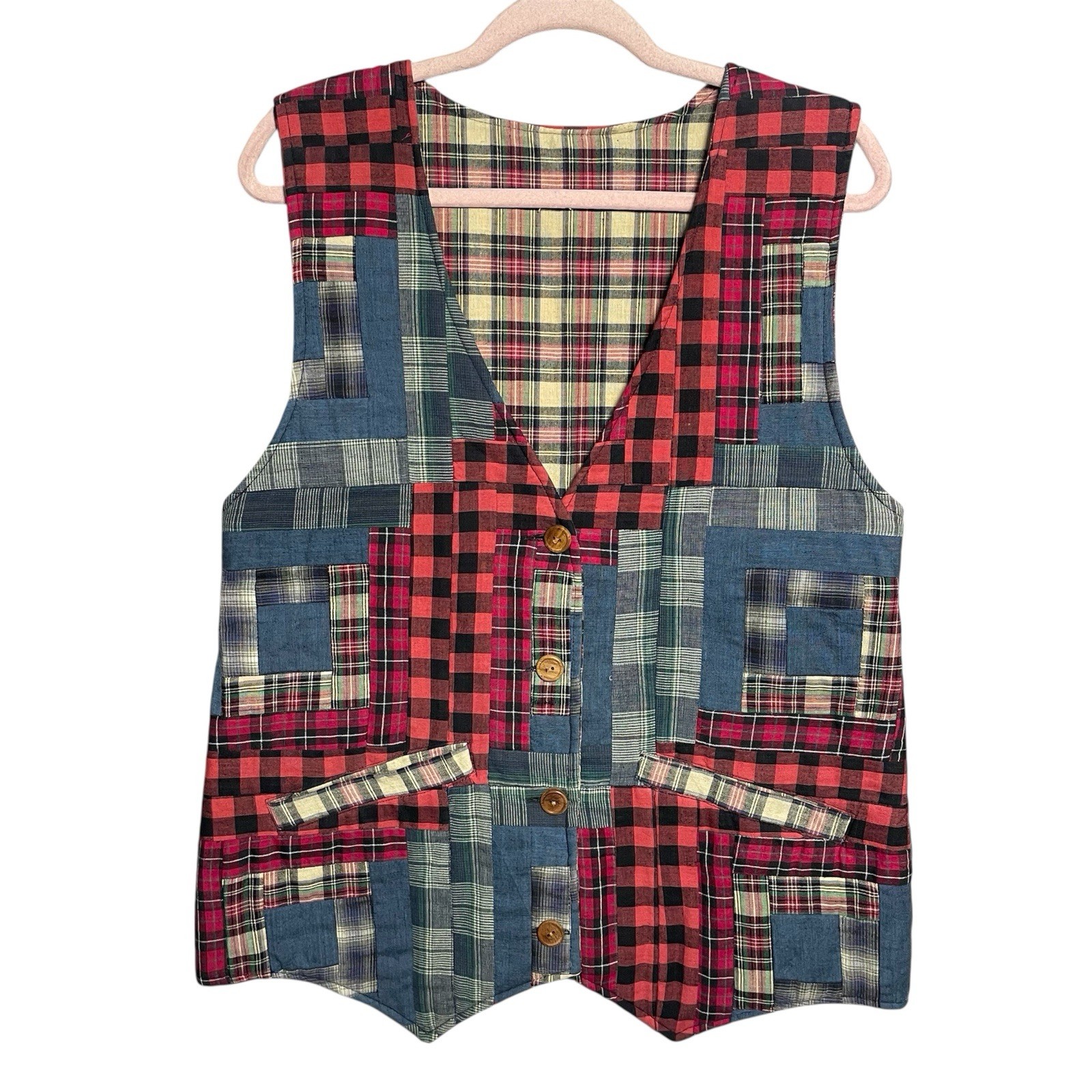 Vintage Patch Magic patchwork Reversible Vest Siz… - image 1