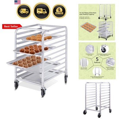 10 Tier Aluminum Bakery Rack, Commercial Kitchen Bun Pan Sheet Pan Rack, Mobi...