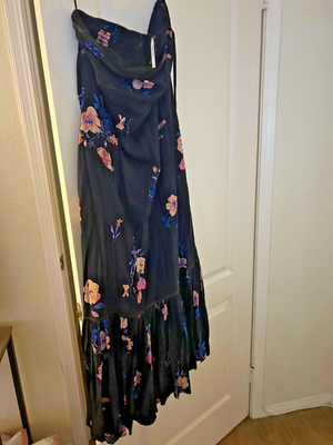 free people rosie posie midi dress Free People Rosie Posie Midi Dress L Navy Floral Strapless Romantic Resort  Vacat