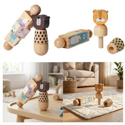 2 Pieces Wooden Twist Toy Fine Skill Recognition Rotating Twist Block