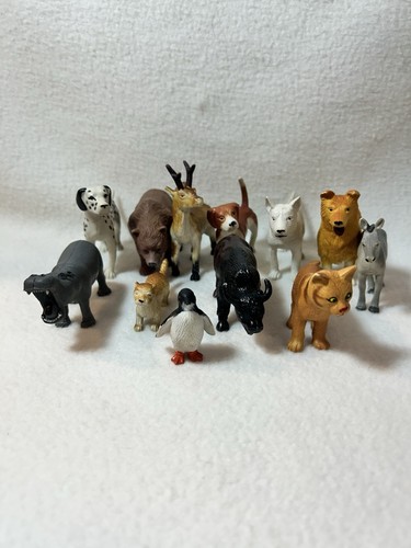 Lot of 12 Funrise Hard Plastic Animals Dogs Cats Penguin Bear Bison Hippo1988 - Picture 1 of 21
