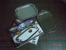 2 Servierplatten AMBIENTE, Edelstahl mit verchromten Griffen, 47 x 31 cm