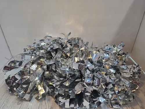 Set Metallic Silver Cheer/Dance Poms Pair Plastic 14 in