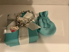 Tiffany Co. Please return To Pink Splash Heart Tag Sterling Silver Bracelet 7.5  