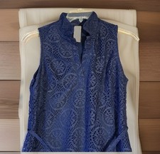 Womens Medium Navy Blue Lace Sleeveless Dress Elegant Cottagecore Holiday