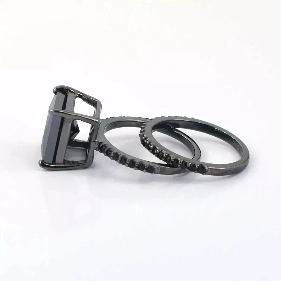 Anillo de plata esterlina 925 maciza diamante negro princesa 5ct VS1 natural certificado Foto 4 de 4