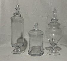 Lot Of 3 clear apothecary Glass jars