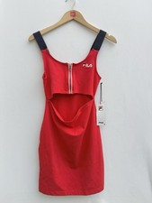 Fila Cut Out Bodycon Mini Dress Red Zip Front Y2K Festival Clubwear UK Small NWT