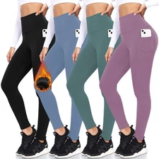 FULLSOFT 4 Pack Fleece Lined Leggings with Pockets for Women High Waisted The...