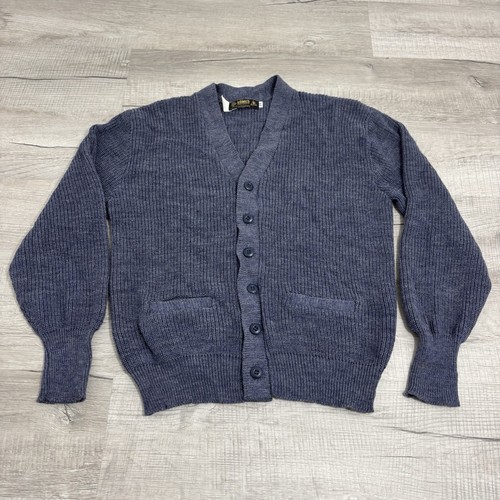 Vintage 60s/70s Somes Uniforms Medium Navy Blue 100% Wool Cardigan Sweater
