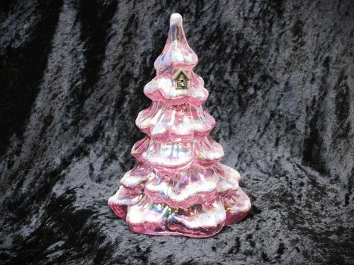 FENTON IRIDESCENT Glitter CARNIVAL CHRISTMAS TREE w/Pewter Bird House Attached