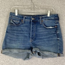 Old Navy Jean Shorts Womens 12 Blue Button Fly High Rise Cuffed Med Wash Denim