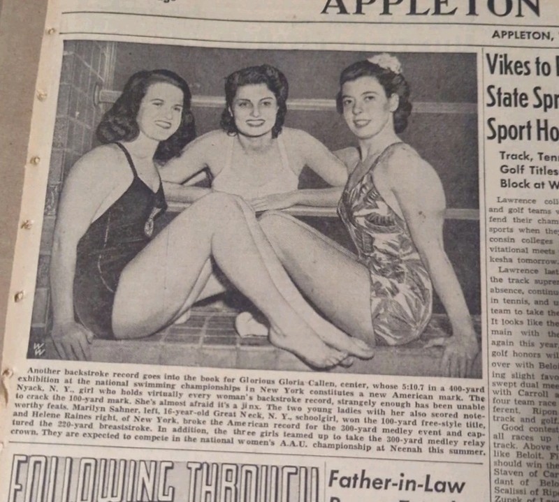 MAY 12, 1942 PAGE #2329- GLORIA CALLEN, MARILYN SAHNER, HELENE RAINES SWIMMING 