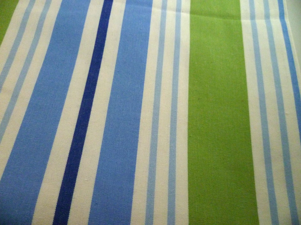 Cortina de ducha Pottery Barn Kids de tela a rayas azul blanco verde lima 72" Foto 2 de 4